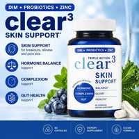 Clear Skin Support Capsules for Hormone Balance Glow & Gut Healthwith DIM Probiotics and Zinc for Men Women 60 Capsules